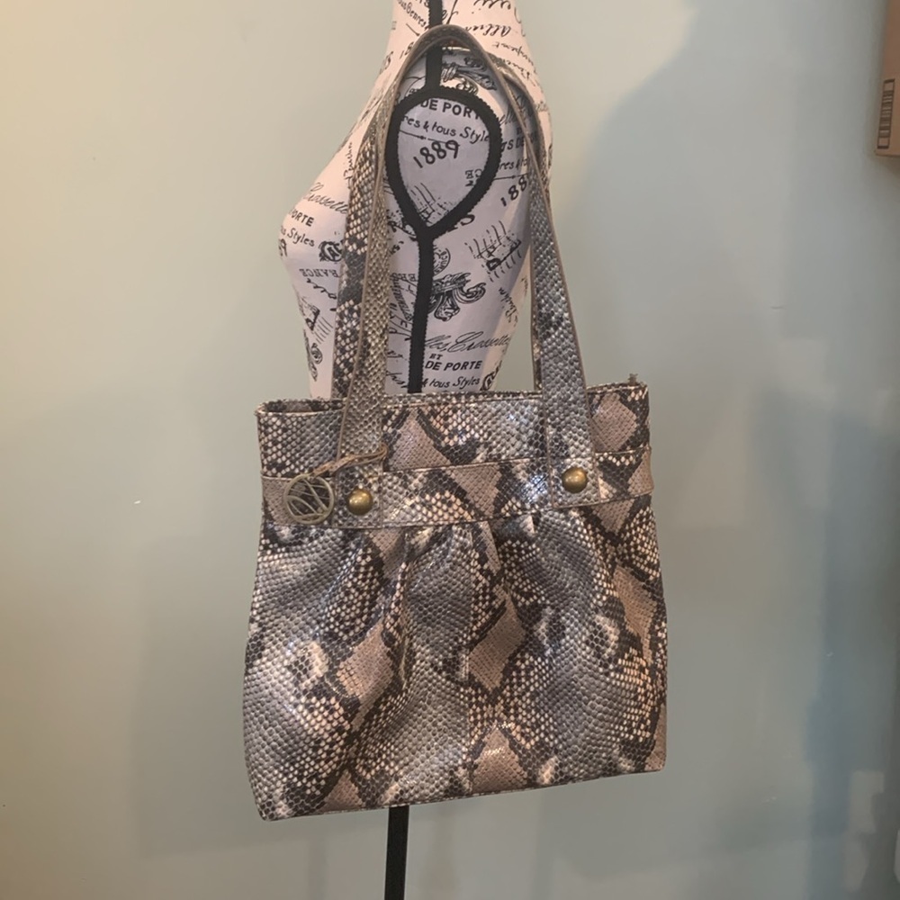 Style & Co. Snake Print Faux Leather Large Shoulder Bag Purse Tote Brown Black